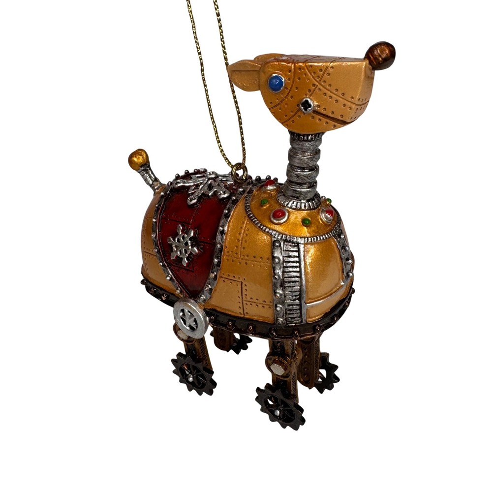 Steampunk Mechanical Reindeer Christmas Ornament Gold Bronze Gear Wheels Resin